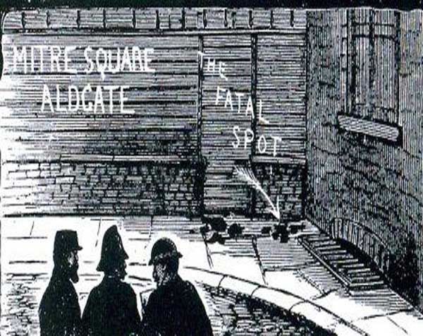 A sketch of the corner in Mitre Square where the body of Catherine Eddowes was found.