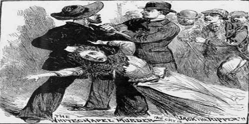 An illustration from a newspaper showing a Jack the Ripper suspect attacking a woman.