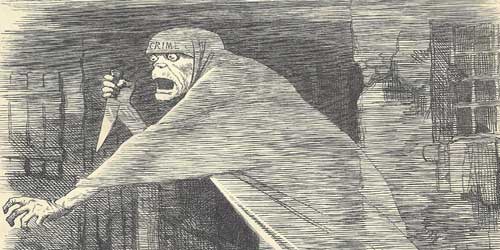 The Punch cartoon, The Nemesis of neglect, showing a hollow-eyed shrouded figure with a large knife.